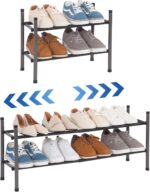 STORAGE MANIAC Expandable Shoe Rack, 8 Pairs Stackable Small Shoe Rack, Metal Adjustable Shoes Organizer for Closet, Entryway, Hallway, Garage, Front Door, Shoes Shelves, Black 2 Tier - Image 2