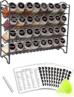 SWOMMOLY Spice Rack Organizer with 32 Glass Spice Jars, 396 Spice Labels, Chalk Marker and Funnel Complete Set, for Cabinet, Countertop, Cupboard or Wall Mount, Black - Image 2