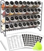 SWOMMOLY Spice Rack Organizer with 36 Empty Square Spice Jars, 396 Spice Labels with Chalk Marker and Funnel Complete Set, for Countertop, Cabinet or Wall Mount, Black - Image 2
