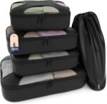 Shacke Premium 5 Packing Cubes Set - Lightweight Mesh Travel Luggage Organizers with Laundry Bag, 5-Piece Suitcase Storage System (Black) - Image 2