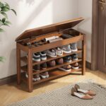 Shoe Rack Bench Seat Rubberwood 3-Tier Wooden Storage Bench 550lbs Compact Mid-Century Modern Design for Entryway, Hallway, Closet, Front Door Entrance, Foyer - Image 2