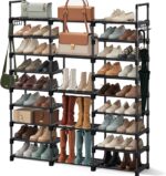 Shoe Rack Storage Shelf Stand Cabinet, 9 Tier Shoe Organizer for Closet Entryway Holds 50-55 Pairs Stackable Space Saving Storage Freestanding Shelf with Hooks - Image 2