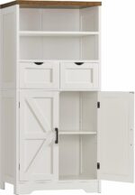 Storage Cabinet with Doors & 2 Drawers, Kitchen Cabinet with Adjustable Shelf, Farmhouse Storage Cabinets for Living Room, Entryway, Home Office, White - Image 2