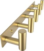 VAEHOLD Hat and Coat Wall Mount Rack - Hooks for Robes, Bags, Keys, and Towels - Bathroom Towel Hanger Organizer (Gold, “T“ Shape 5 Hooks 1 Pack) - Image 2