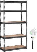 VEVOR Storage Shelving Unit, 5-Tier Adjustable, 2000 lbs Capacity, Heavy Duty Garage Shelves Metal Organizer Utility Rack, Black, 30" L x 12" W x 60" H for Kitchen Pantry Basement Bathroom Laundry - Image 2