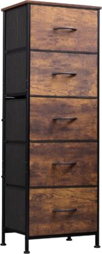 WLIVE Fabric Dresser, 5-Drawer Tall Dresser for Bedroom, Storage Organizer with Fabric Bins, Wood Top, Sturdy Steel Frame, Chest of Drawers for Closet, Hallway, Rustic Brown Wood Grain Print - Image 2