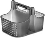 madesmart 2-Compartment Soft Grip Shower Tote for Bathroom Organization, Plastic Storage Shower Caddy Bucket, Small, Carbon - Image 2