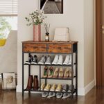 Snughome Shoe Rack for Entryway, 4 Tier Shoe Organizer with 2 Non-Woven Drawers, Shoe Storage Shelves with Sturdy Wooden Top and Metal Shelves, Shoe Stand for Closet - Image 3