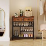 Snughome Shoe Rack for Entryway, 4 Tier Shoe Organizer with 2 Non-Woven Drawers, Shoe Storage Shelves with Sturdy Wooden Top and Metal Shelves, Shoe Stand for Closet - Image 5