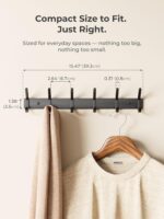 Coat Rack Wall Mount Hooks - 15 Inch Matte Black Metal 6-Hook Organizer Wall Mounted, Modern Kids Room, Entryway & Bathroom Hanger for Beach Towels, Coats, Purses, Bags (1 Pack) - Image 3