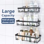 5 Pack Shower Caddy Organizer Rack Shelf for Inside Shower, Adhesive Bathroom Wall Storage Basket Rustproof Stainless Steel Shampoo Holder, Bathroom Accessory Decor Set, Black - Image 3