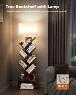 Evermagin 6 Tier Tree Bookshelf with Light, Narrow Bookcase Tower, Tall Floor Standing Book Organizer with Storage Cabinet for Living Room, Bedroom and Home Office, Rustic Brown - Image 4