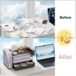 Wood Desk Organizers and Accessories with File Holder, 4-Tier Desk Accessories & Workspace Organizers with Drawer and Pen Holder, Paper Organizer for Office Supplies (Wood) - Image 3