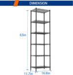 REGILLER 6 Wire Shelving Steel Storage Rack Adjustable Unit Shelves for Laundry Bathroom Kitchen Pantry Closet(Black,11.7" D x 16.8" W x 63" H) - Image 4