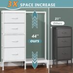 Dresser with Hanging Rack, 4 Drawers Small Closet for Bedroom, Reversible Fabric Chest of Drawers with Clothes Rack, Tall Storage Tower, Sturdy Frame, White, 44''H - Image 3