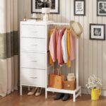 Dresser with Hanging Rack, 4 Drawers Small Closet for Bedroom, Reversible Fabric Chest of Drawers with Clothes Rack, Tall Storage Tower, Sturdy Frame, White, 44''H - Image 4