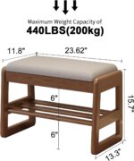 Small Shoe Bench with Cushion,2 Tiers Shoe Rack Bench with Flip-Top Storage,Wood Shoe Rack for Entryway（Walnut,23.62"） - Image 3