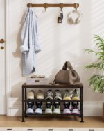 3-Tier Shoe Rack Bench - Entryway Organizer with Shoe Storage, Sturdy Shoe Shelf for Front Door, Small Space Saving Furniture, Brown, 27.2" x 12.0" x 15.9" - Image 3