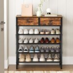 5 Tier Shoe Rack, Large Capacity Shoe Storage Organizer, Metal Shoe Shelf with Drawer and Wooden Top, for 20 Pairs of Shoes, for Entryway, Closet, Rustic Brown and Black SS25BRY1N1 - Image 3