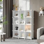 AWTATOS Cube Storage Organizer Storage 12 Cube Bookshelf DIY Plastic Closet Clothes Storage Shelves with Wooden Mallet, Stackable Storage Solution for Home, Bedroom, White - Image 3