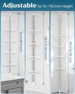 SEIRIONE Rustproof Shower Corner Caddy Organizer for Bathroom, 4 Adjustable Shelves with Tension Pole, for Bathtub Shampoo Accessories Storage Holder, 34 to 116 Inch Height - Image 3