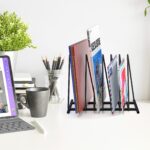 Triangle Desk File Organizer, 7 Slots Metal File Sorter Magazine Holder Document Rack,Desktop Bookshelf Organizer for Office Home School,Black - Image 3