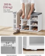 VASAGLE CUSTOS Collection - Shoe Bench, Storage Bench with Padded Seat, Entryway Bench with 9 Compartments, for Bedroom, 11.9 x 30.9 x 18.9 Inches, Cloud White and Dove Gray ULHS009W14 - Image 4