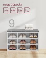 VASAGLE CUSTOS Collection - Shoe Bench, Storage Bench with Padded Seat, Entryway Bench with 9 Compartments, for Bedroom, 11.9 x 30.9 x 18.9 Inches, Cloud White and Dove Gray ULHS009W14 - Image 5
