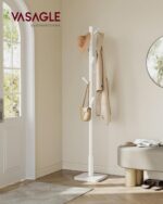VASAGLE Solid Wood Coat Rack, Free Standing Hall Coat Tree with 8 Hooks, 3 Height Options, for Coats, Hats, Bags, Purses, for Entryway, Hallway, Rubberwood Hooks and Pole, Cloud White URCR010W02 - Image 3
