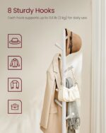 VASAGLE Solid Wood Coat Rack, Free Standing Hall Coat Tree with 8 Hooks, 3 Height Options, for Coats, Hats, Bags, Purses, for Entryway, Hallway, Rubberwood Hooks and Pole, Cloud White URCR010W02 - Image 4