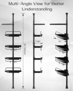 ALLZONE Corner Shower Caddy Tension Pole, Extendable Rustproof Stainless Steel Pole & 4-Tier Adjustable Shelves for Easy Drainage and Built-to-Last Stability, 34 to 116 Inch, Black - Image 3