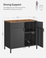SONGMICS Storage Cabinet, Metal Cabinet, Sideboard with 2 Doors, 15.7 x 31.5 x 29.9 Inches, Magnetic Closure, Adjustable Shelf, Steel Frame, Rustic Brown and Black ULSC102B01 - Image 3