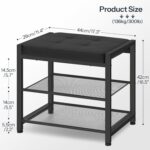 HOOBRO Small Shoe Bench, 3-Tier Shoe Rack, Shoe Storage Bench with PU Seat Cushion, Entryway Shoe Rack Bench with Metal Mesh Shelves, Freestanding Shoe Organizer for Hallway, Black BB33HX01 - Image 4