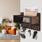 ADIIL Mail and Key Holder for Wall Decorative, Wooden Wall Mount Key Rack Hanger Organizer with 4 Double Key Hooks, Rustic Home Decor for Entryway Hallway, Brown - Image 3