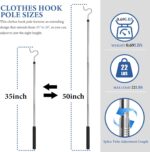 Clothes Hook Pole, Clothes Hanger Reaching Hook for Hanging Clothes Light and Plants Extendable from 35" to 50" Made of Stainless Steel Tube with Sponge Handle (50inch) - Image 3