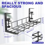 Under Desk Cable Management Tray, 15.7'' No Drill Steel Desk Cable Organizers, Wire Management Tray Cable Management Rack, Desk Cable Tray with Wire Organizer and Desk Cord Organizer - Image 6