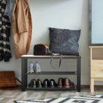 Simple Houseware Wood Top Shoe Storage Bench for Entryway, Rustic Brown - Image 3
