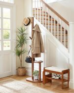 Pipishell Coat Rack, Freestanding Hall Tree with 8 Hooks & Storage Shelf, Solid Wood Base, 66.3″ Tall Coat Rack Stand for Coats, Hats, Bag in Entryway, Bedroom, Living Room, Brown, PIFCR11BN - Image 3