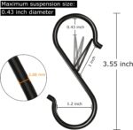 8 Pack S Hooks for Hanging, 3.5 inch Heavy Duty Metal S Hooks with Safety Buckle S Shaped Hooks Pot Rack Closet Hooks for Hanging Plants, Clothes, Kitchen Utensil, Pots, Pans, Bags (Black) - Image 3