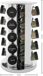 Kamenstein 20 Jar Revolving Countertop Spice Rack with Spices Included, FREE Spice Refills for 5 Years, Polished Stainless Steel with Black Caps, 30020 - Image 3