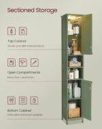 VASAGLE Tall Bathroom Cabinet with Lights, Slim Freestanding Bathroom Storage Cabinet with Adjustable Shelves, for Small Spaces, Modern, 11.8 Inches Wide, Forest Green UBBC566C01 - Image 4