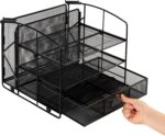 Amazon Basics Rectangular Desk Organizer 3 Tray w/Sliding Drawer and Hanging File Holder, Black - Image 3