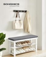 SONGMICS Bamboo Shoe Bench, 3-Tier Shoe Rack Organizer for Entryway, Living Room, Bench Seat Holds Up to 300 lb, 11.9 x 35.4 x 19.2 Inches, Cloud White and Slate Gray ULBS904W01 - Image 3