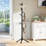 Wooden Coat Rack Freestanding with 8 Hooks,Easy Assembly New Zealand Pine Tree Coat Racks, 3 Adjustable Sizes for Clothes, Hats, Bags, for Entryway, Hallway, Bedroom, Office(Black) - Image 4