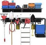 TORACK Garage Storage Organizer Systems, Wall Mount Overhead shelving, 48 inch Heavy Duty Steel Tool Racks, 6-Pack 12'' Double Hooks, 48 inch by 7 inch Floating Shelves, up to 1200Ibs - Image 3