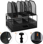 Amazon Basics Mesh Desk Organizer with Sliding Drawer, Double Tray and 5 Upright Sections, Black - Image 3
