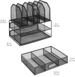 Amazon Basics Mesh Desk Organizer with Sliding Drawer, Double Tray and 5 Upright Sections, Black - Image 5