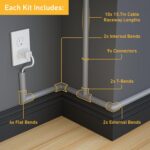 D-Line 157in Cord Cover Kit, Self-Adhesive Wire Hiders, Cable Raceway to Hide Wires on Wall, Electrical Cable Management - 10x 15.7 Lengths & 19 Accessories - 1.18" (W) x 0.59" (H) - Gray - Image 3