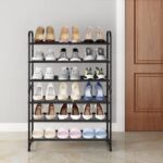 Simple Trending 3-Tier Stackable Shoe Rack, Expandable & Adjustable Shoe Shelf Storage Organizer, Wire Grid, Black - Image 3