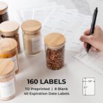 Empty Spice Jars with Label Pack (12x Bamboo Lid Glass Jar). Small 6oz Spice Storage Bottles with 112 Printed Stickers and 48 Writable Pantry Labels for Seasoning Containers - Image 4